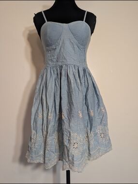 Light Blue Embroidered Cotton Sundress with Spaghetti Straps